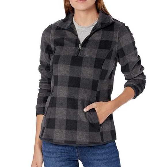 New Womens Plaid Pullover Sweater Size XL Classic Fit Quarter Zip Polar Fleece - Picture 2 of 8